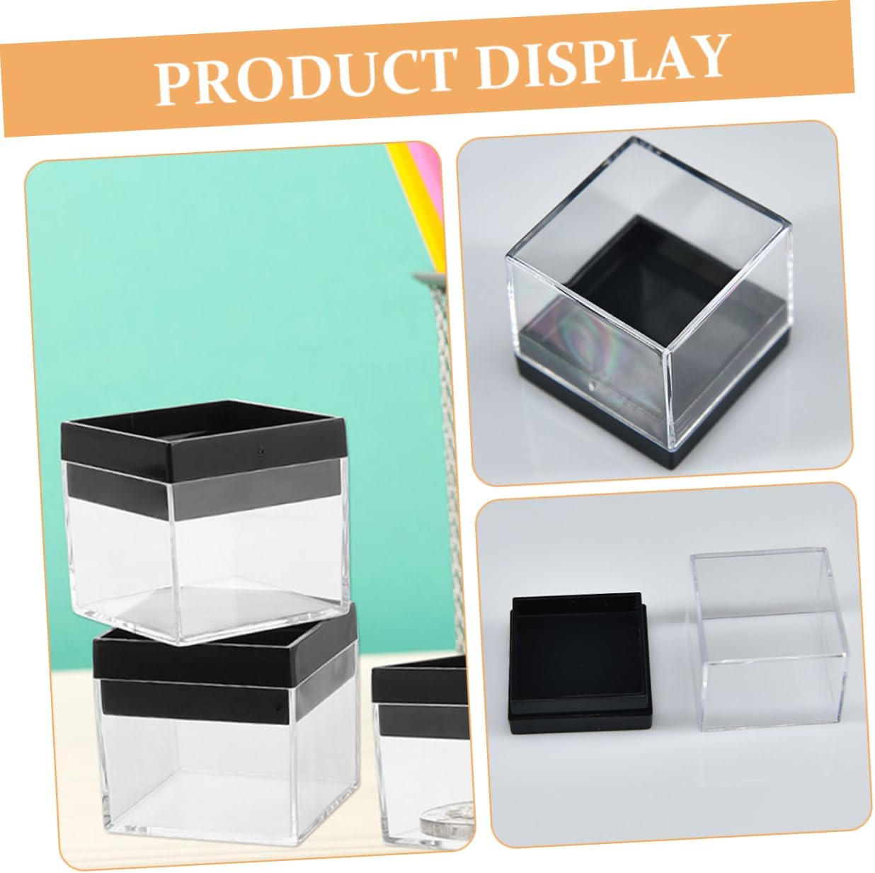 VALICLUD 12pcs Square Mineral Specimen Holder Plastic Storage Box Display Case for Natural Raw Stone Collection Jewelry Sample Organization
