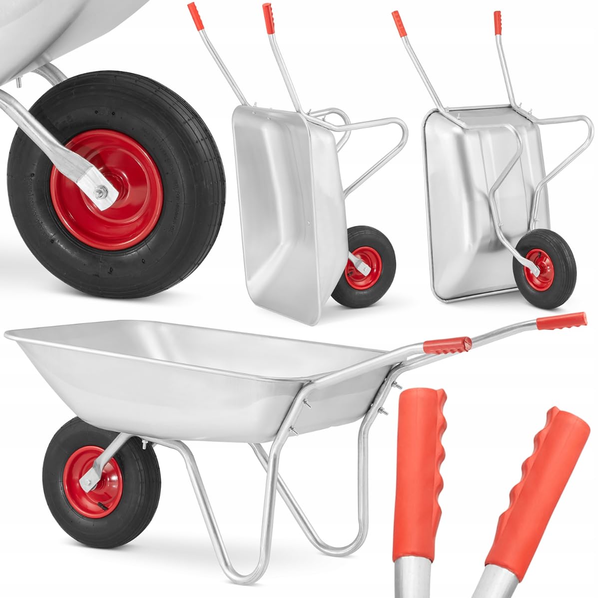 Gartenschubkarre 120 Liter verzinkte Schubkarre mit 3.50-6 Luftreifen (Ø 31 cm) Rot/Silber
