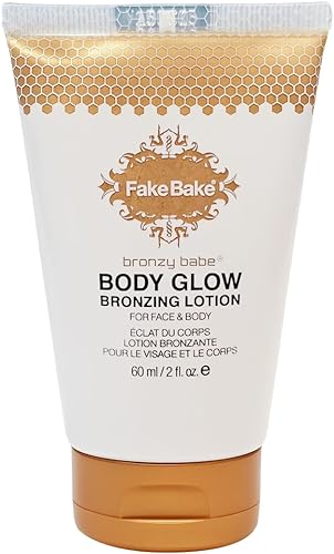 Fake Bake Bronzy Babe Body Glow - Loción hidratante teñida para rostro y cuerpo, iluminador, maquillaje e hidratación para el cuidado de la piel,