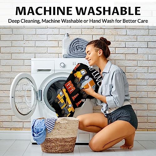 Personalized Construction Truck Blanket Gifts with Name - 50x60 Inches Funny Throw Blanket for Boys - Black Soft Fuzzy Excavator Blankets for Bed, Couch & Living Room