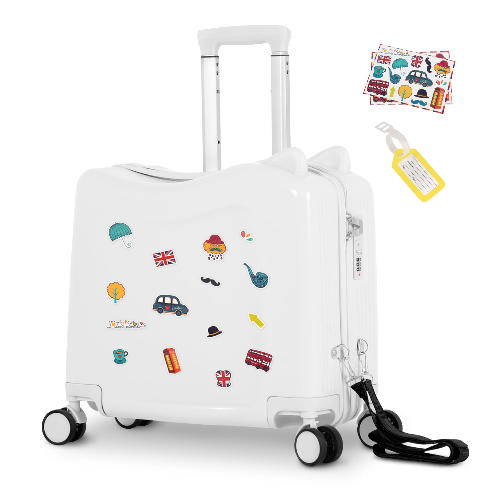 smilesun 20" Ride-On Travel Suitcase for Kids, Cute Ear Toddler Carry on Luggage with Spinner Wheels, Children Rolling Trolly Luggage with Combination