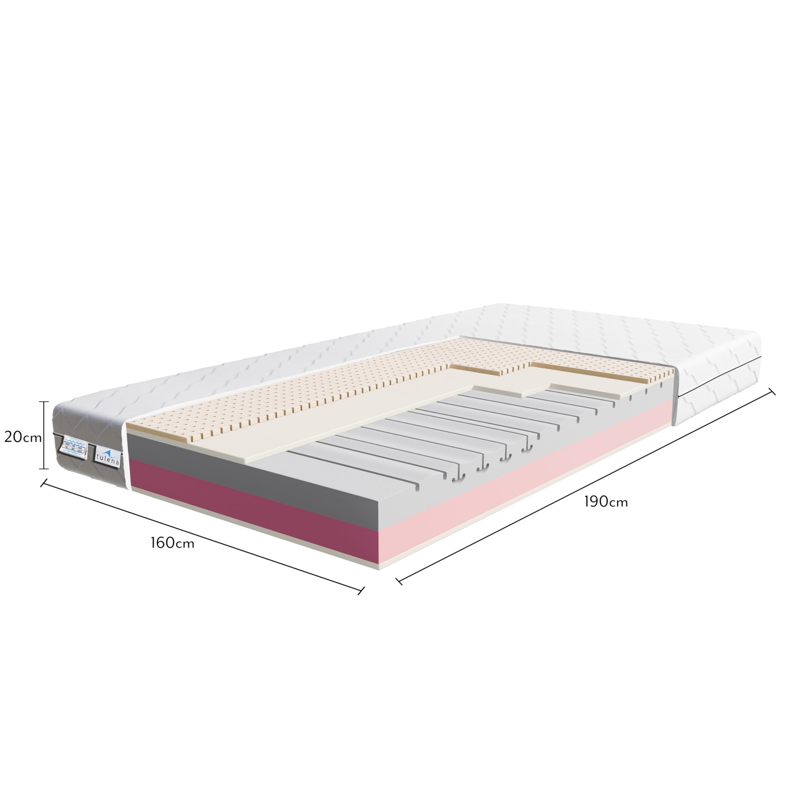 TULENA NOX materac 160 x 190 cm, pianka komfortowa, średnia H2 + H3 Comfort Plus, 20 cm, do spania próbnego, w zestawie dwustronny materac, poszewka antybakteryjna z zamkiem błyskawicznym