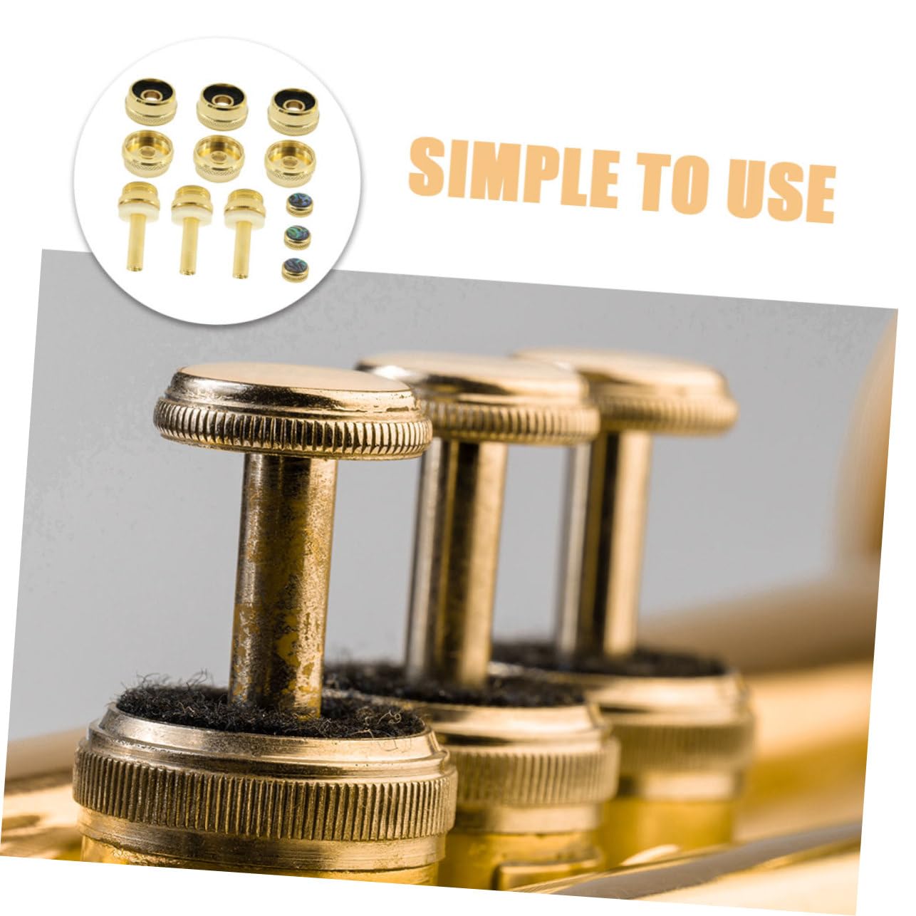 BESTonZON Botones para Válvulas de Trompeta, Metal Dorado, Tapas Inferiores y Varillas, Repuesto Portátil para Reparación de Trompeta
