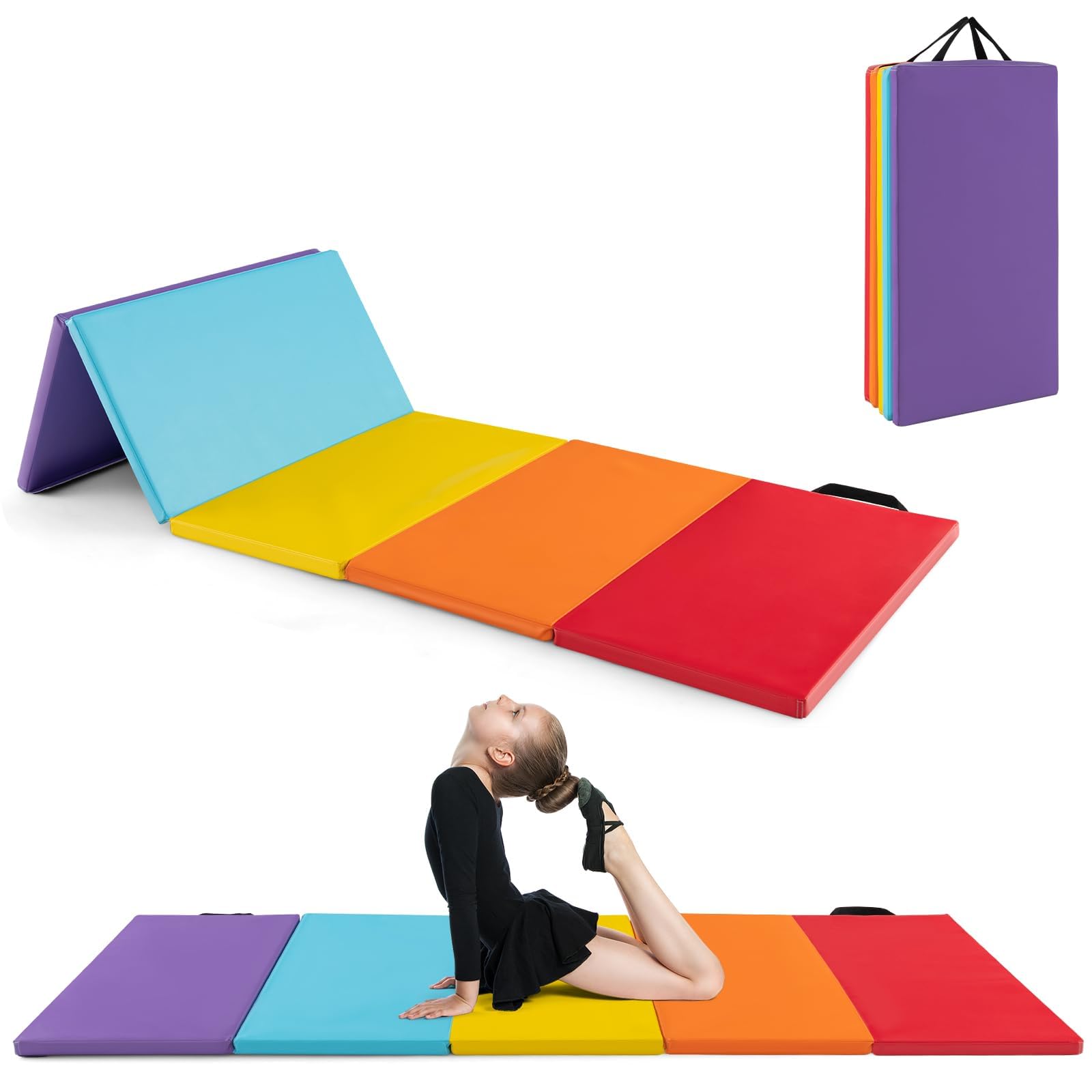 FANTASK Tapis de gymnastique en polyuréthane, pliable, avec poignée de transport, tapis de sport, tapis de fitness, pour enfants et adultes, 200 x 75 x 3 cm