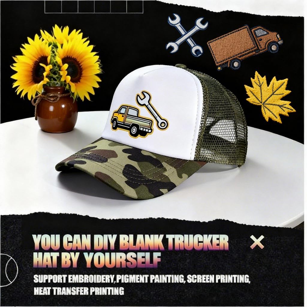 12 Pcs Sublimation Blank Trucker Hats Bulk Mesh Snapback Baseball Cap Mesh Trucker Caps for Men and Women DIY Custom Hats
