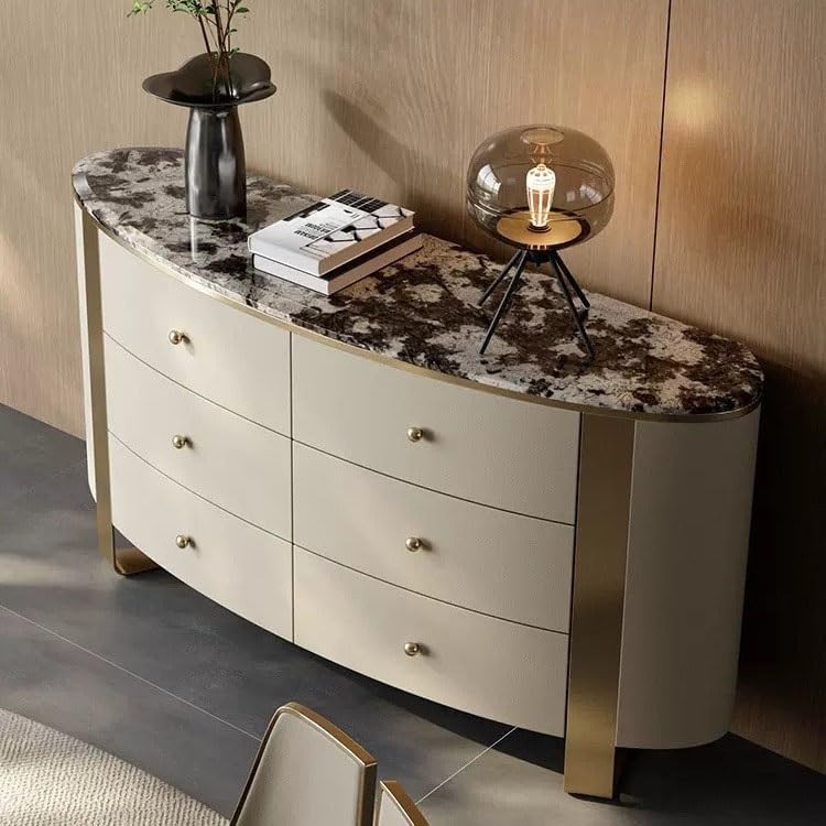 Cabinets Minimalist Six-drawer Chest Of Drawers Marble Dining Side Storage Furniture Leather Art Luxury Stone Entrance Corridor Decorative Table Sideboard Cabinet(B)