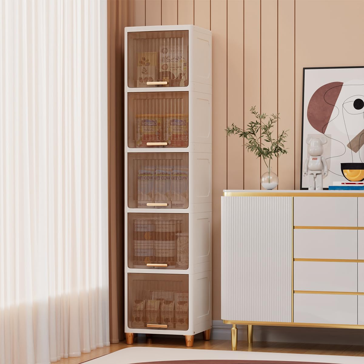 SHELLAJUN Closet Organizers and Storage,37.5Gal Plastic Storage Bins with Lids Doors,Stackable Storage Bins,Storage Box with Doors Plastic Shelves Organizer,Storage Cabinet Bins