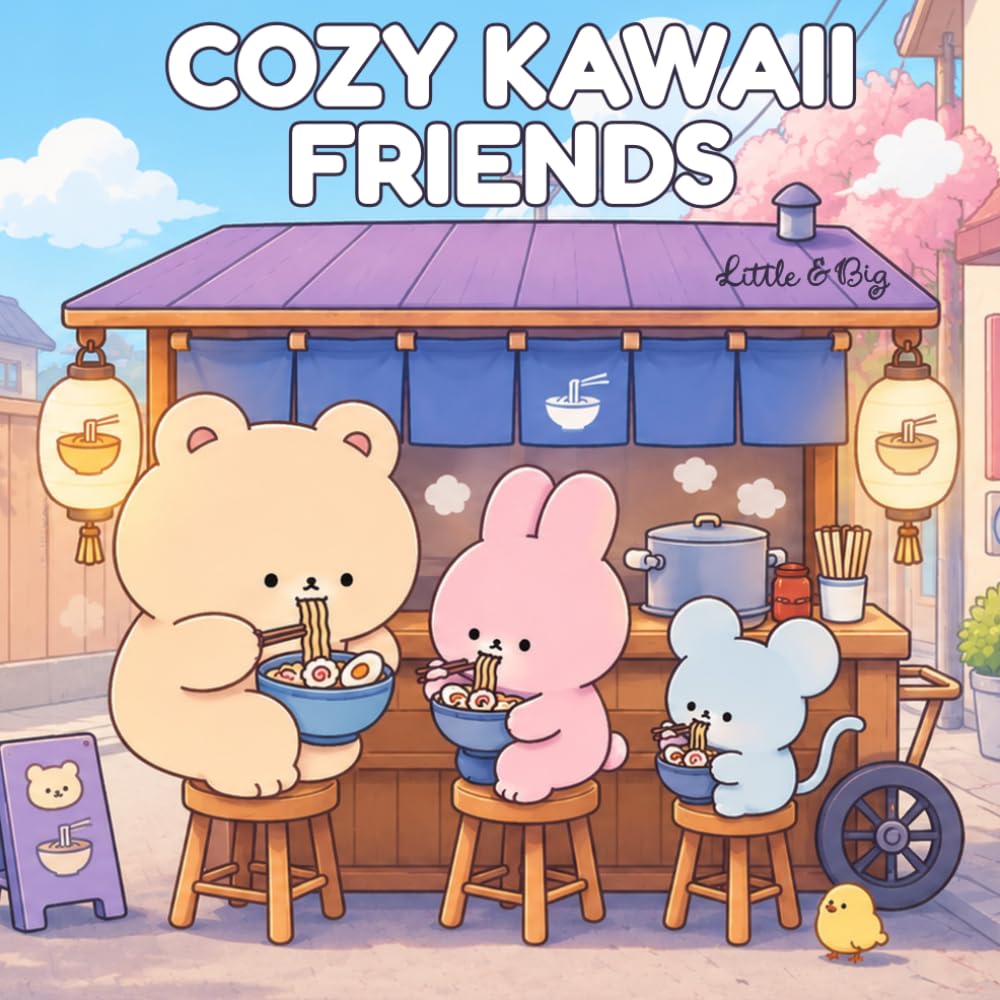 Cozy Kawaii Friends: Bold & Easy Coloring Book for Adults and Teens – Super Cute Animal Characters in Hygge Moments for Relaxation (Cozy Critters)