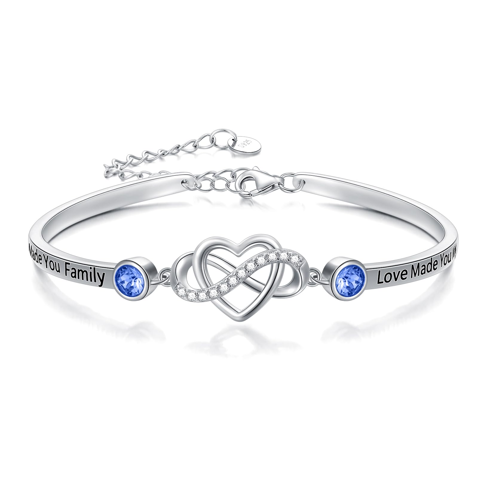 AOBOCO 925 Sterling Silver Adjustable Infinity Heart Bangle Bracelet for Sister Best Friend Daughter Mom Grandma Granddaughter Daughter in Law