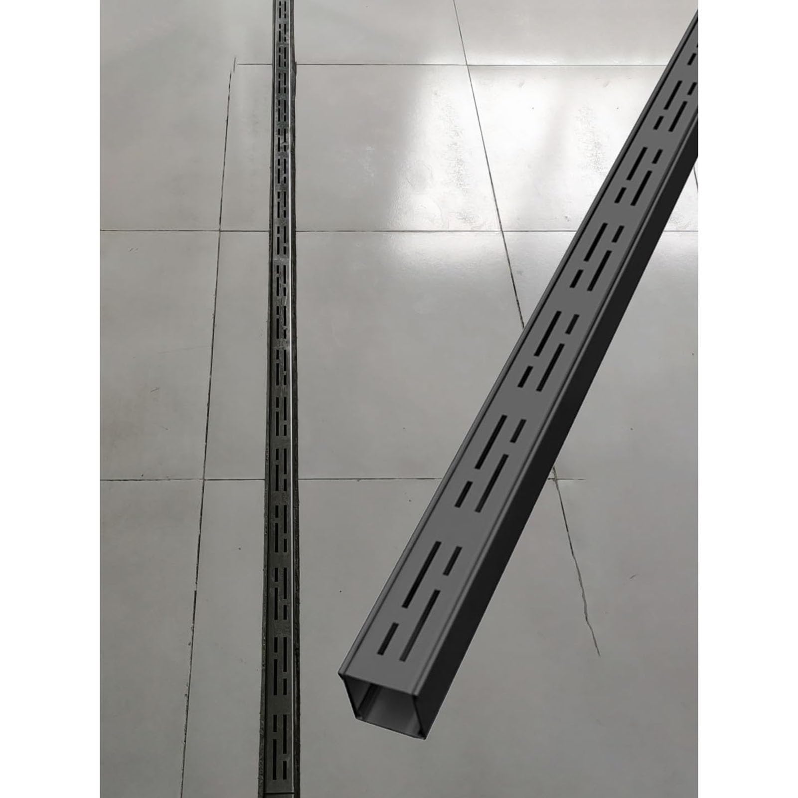 Zestaw rusztu odpływowego ze stali nierdzewnej, 100 cm, zewnętrzny wąski kanał odpływowy do podjazdów, patio, tarasów basenowych, przestrzeni komercyjnych, czarny, 5 x 3 cm / 2x1.2in