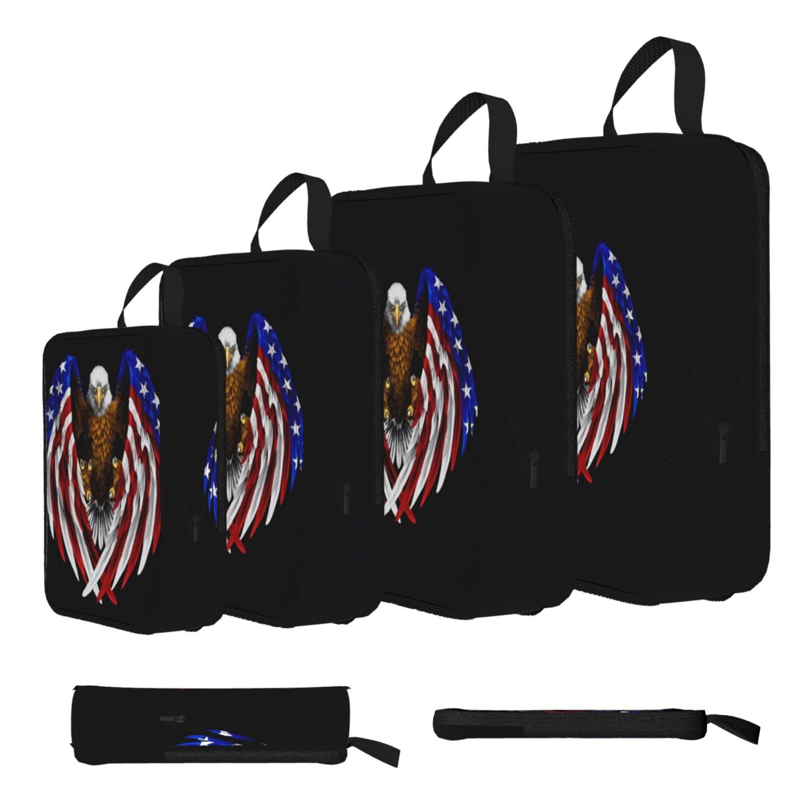 Sxzvvbn Black Usa Flag Patriotic Eagle Compression Packing Cubes 4 Piece Set