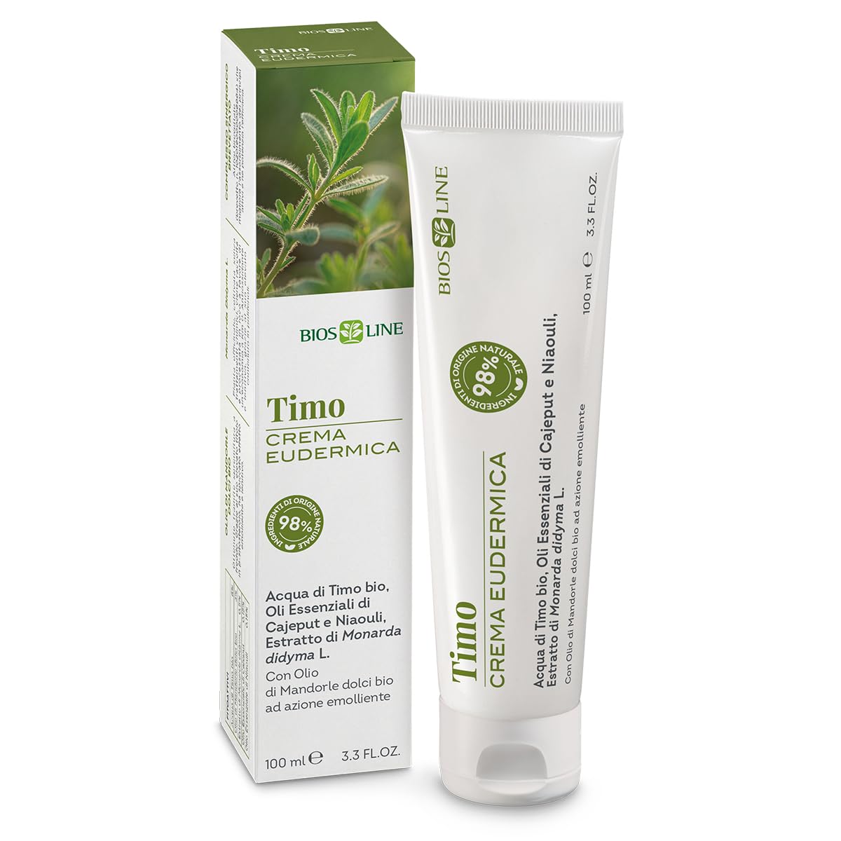 BIOS LINE Crema Eudermica Timo, Crema Lenitiva per Punture Insetti, Impurità Cutanee con Estratto di Monarda, 100 ml