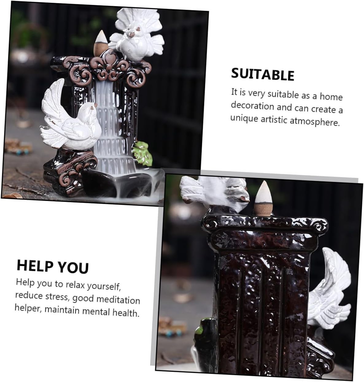 Uonlytech Ceramic Pigeon Censer Incense Holder Indoor Incense Burner Artistic Home Decoration Tranquil Office Adornment for Meditation and Relaxation