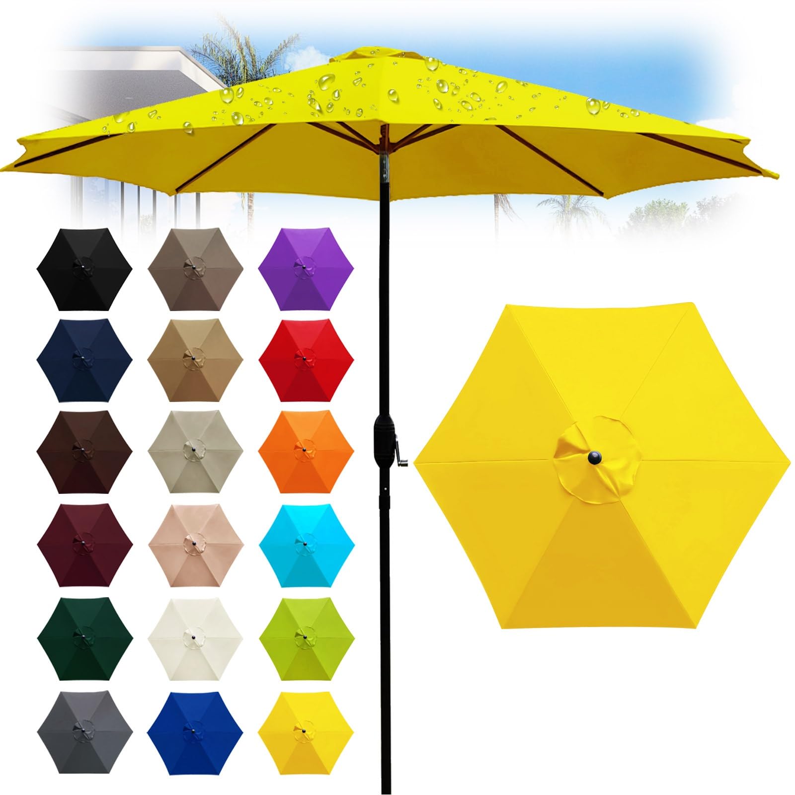 6 Ribs Outdoor Umbrella Canopy Replacement - Replacement Parasol Fabric Cover - 6.6/8.2/8.9/9.8ft Umbrella Cloth - Not umbrella frame - for Garden, Patio, Yard, Beach, Market(Yellow,6 ribs: 2.7m/8.9ft