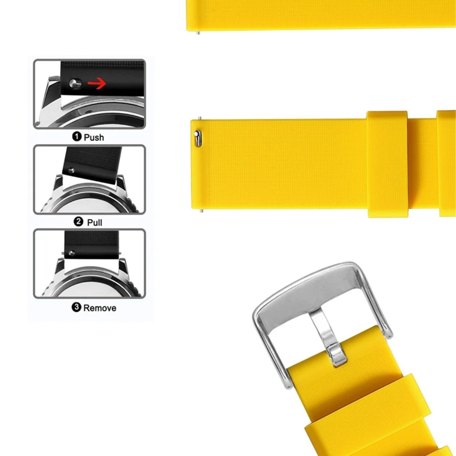 Bracelets de montre en silicone 14/16/18/19/20/21/22/24 mm - Bracelets de montre en caoutchouc souple à dégagement rapide (jaune, 22 mm)