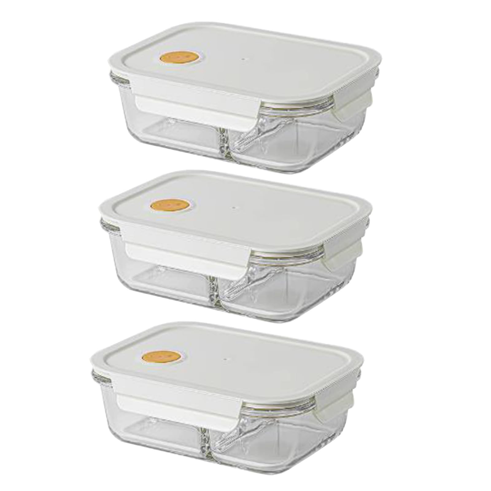 JATIBOSH Contenitori Quadrati Impilabili in Vetro (Confezione da 3) – Senza BPA – Set di Contenitori Ermetici a Prova di Perdite, Adatti a Microonde, (960Ml).