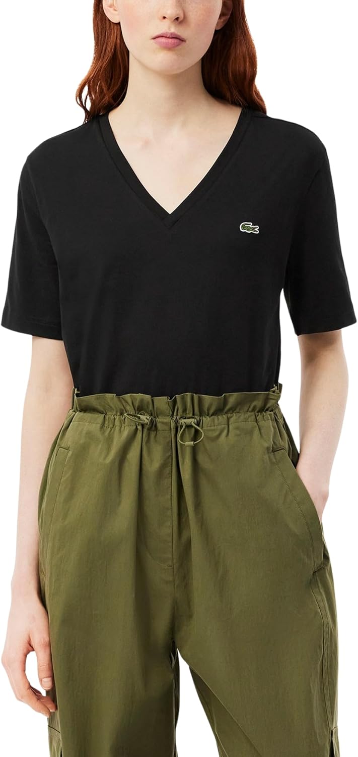 Lacoste Womens Relaxed Fit Soft Cotton V Neck T-Shirt