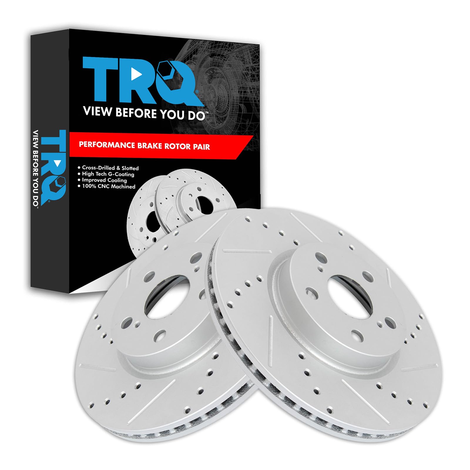TRQ Front Performance Brake Rotor Drilled Slotted Pair Set for 2009-2018 Toyota Corolla / 2009-2014 Toyota Matrix / 2009-2010 Pontiac Vibe / 2008-2014 Scion xD