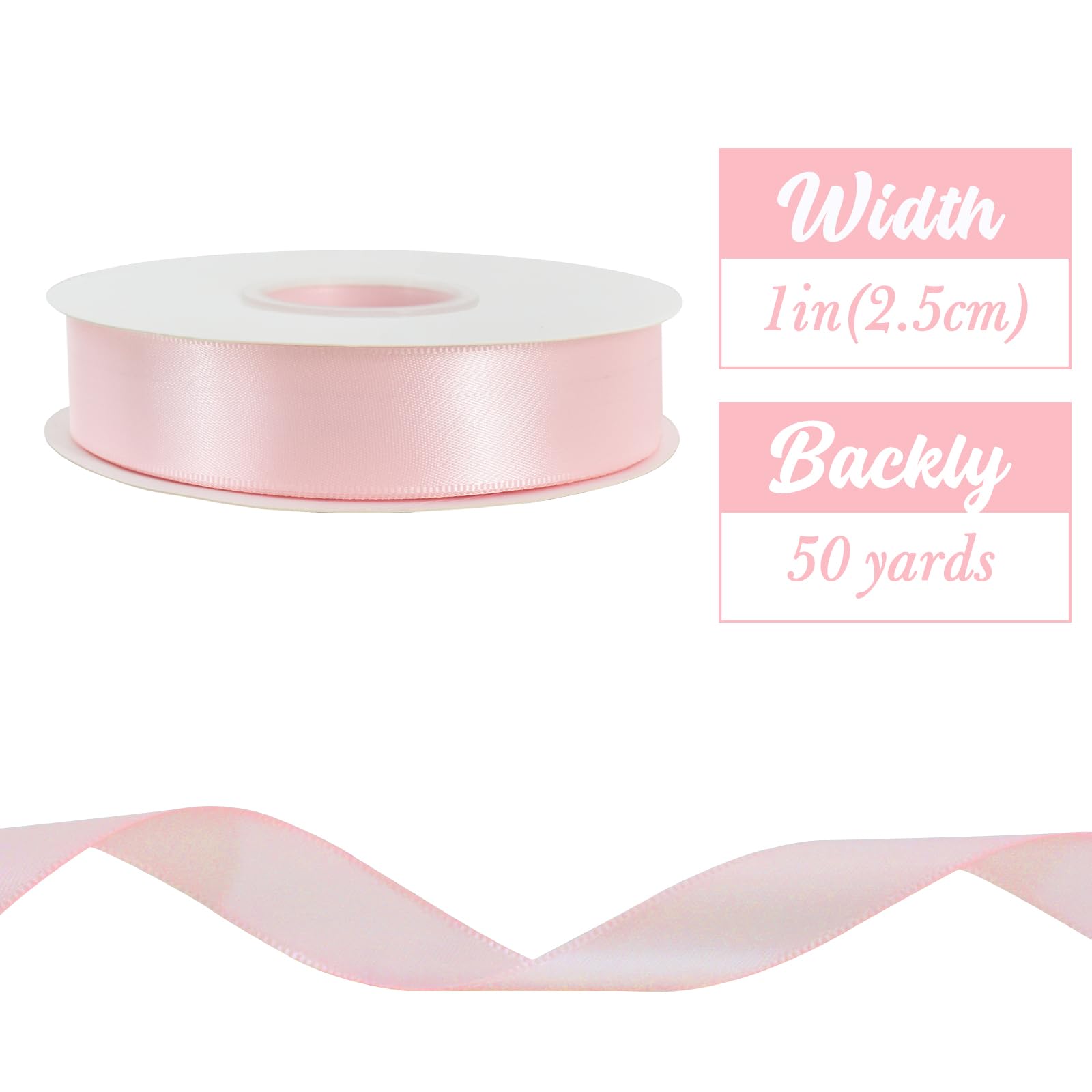 TONIFUL Pink Solid Satin Ribbon 1 Inch x 50 Yard Thin Satin Ribbon for Flower Bouquet Gift Wrapping, Sewing - Image 2