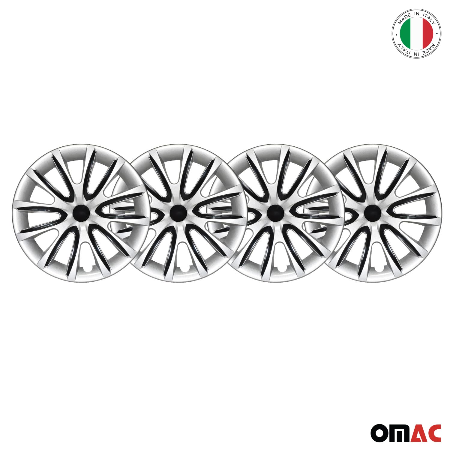 OMAC - Lot de 4 enjoliveurs gris avec jantes noires de 15 pouces, Tapas para Rines 15, Couvre-jante premium de 15 pouces, Ensemble de couvre-jantes R15, Accessoires extérieurs de rechange pour voiture