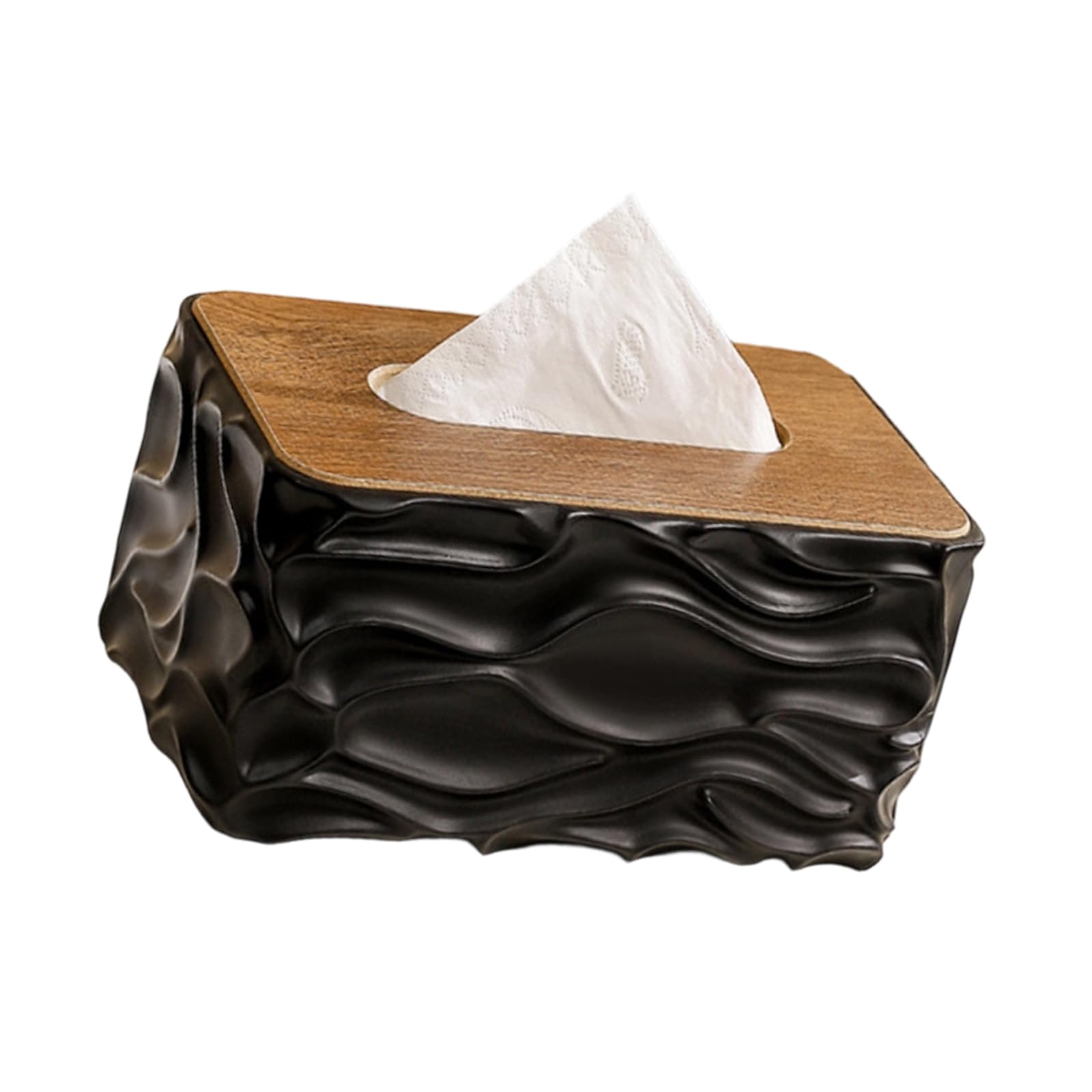 ZEPFJHE Wooden Finish Tissue Holder with Body and Waved Detail Multipurpose Tissue Dispenser for Any Interior Space Offices Desk Accessory