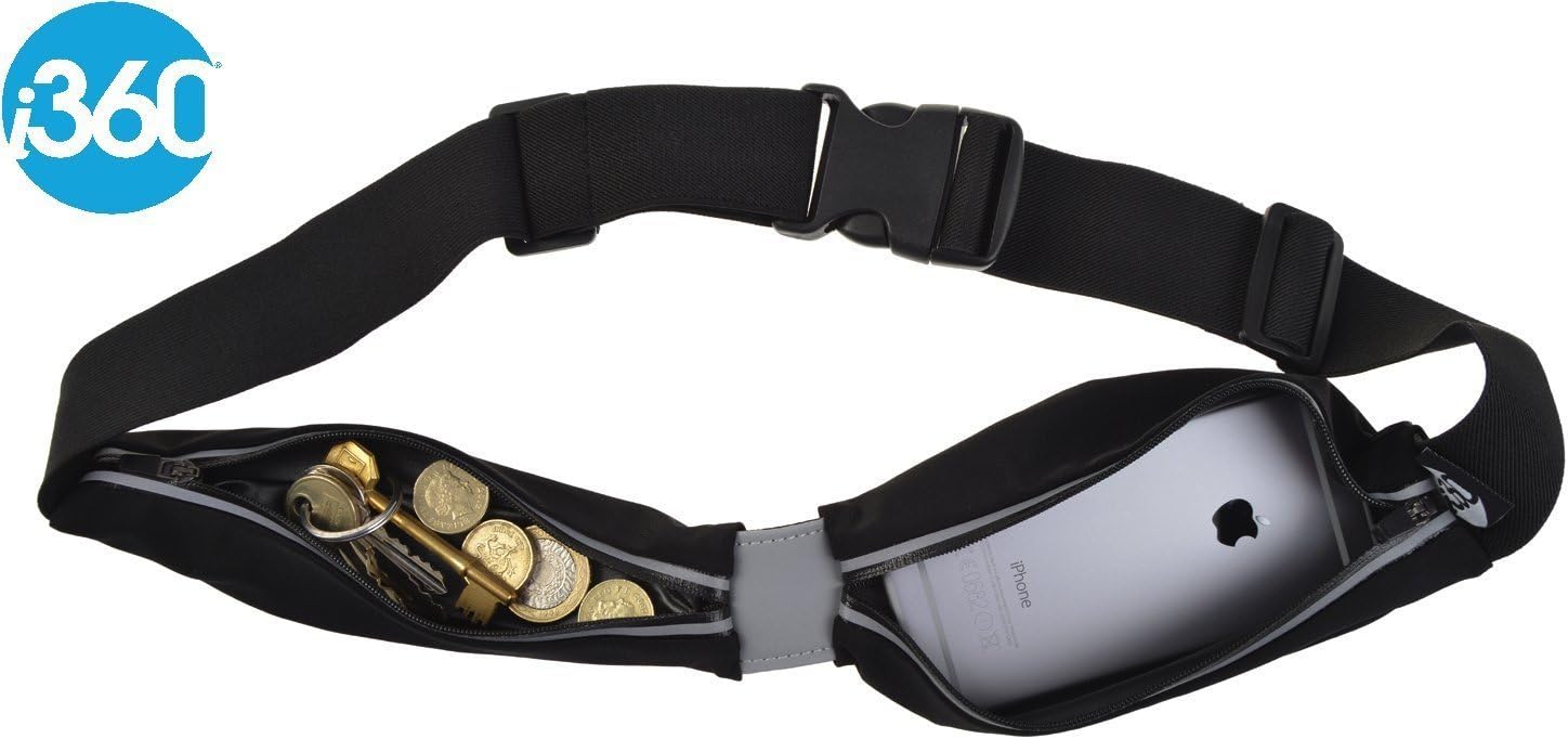 Running Belt for iPhone and other Smartphones i360ยฎ Multi-Purpose Belt for Walking, Hiking, Sprinting and other Outdoor Sports. Twin Pouch with Reflective Water Resistant Zip. #1 Running Accessory