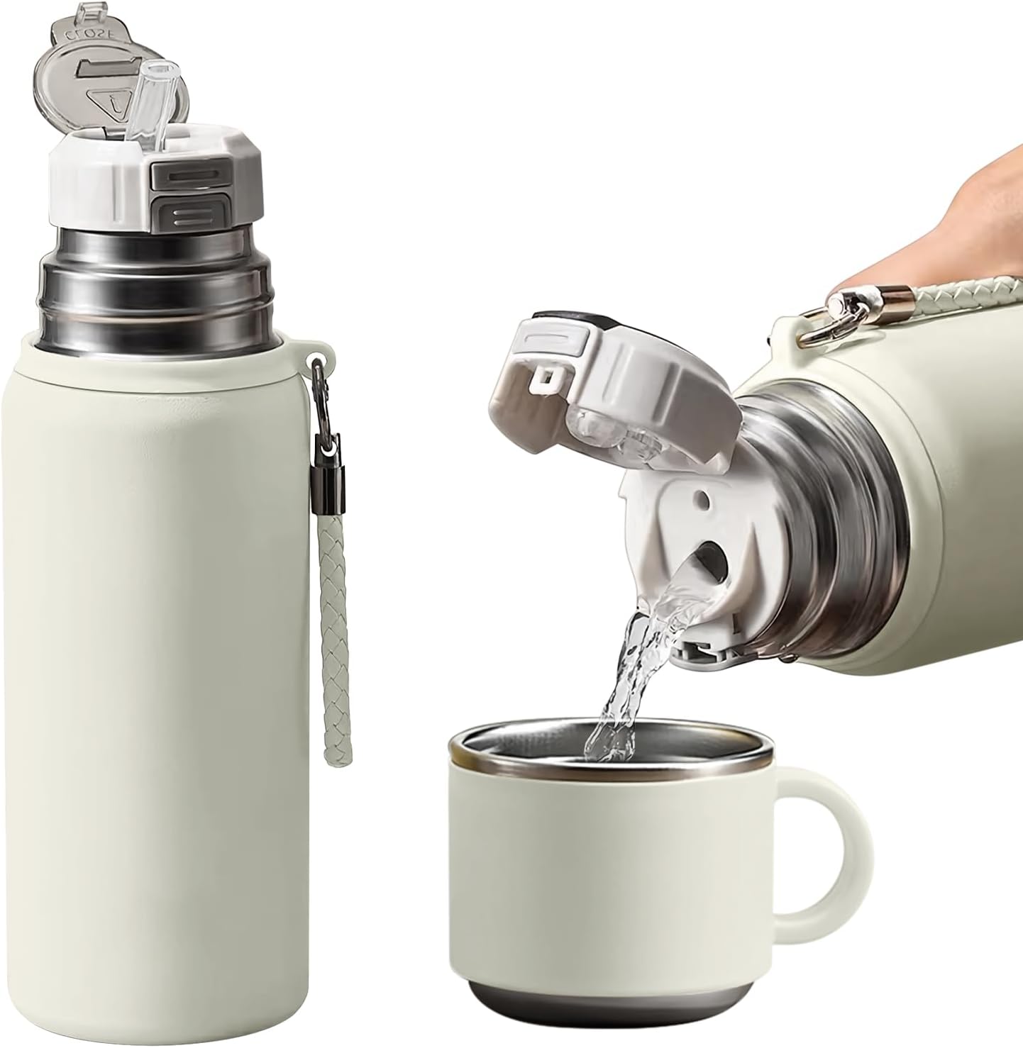 Insulated Stainless Steel Water Bottles with Straw & Cup Lid,Vacuum Double Wall Metal Coffee Water Bottle for Gym Travel,600ml/20.29oz to 1000ml/33.82oz (black, 33.82, ounces)