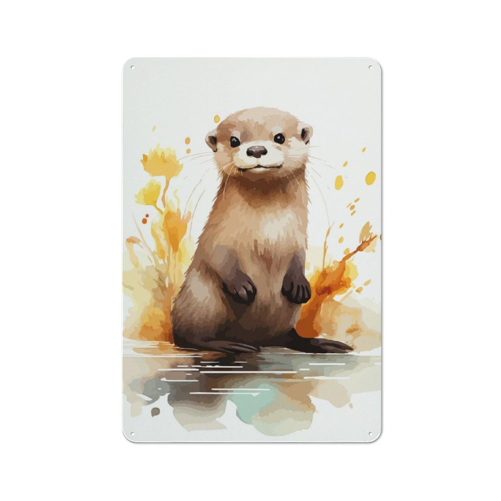 Junmoney Watercolor Otter Vintage Metal Wall Sign 30X20cm For Studio Or Craft Room, For Vintage Wall Decor Fans, For Metal Sign Collectors