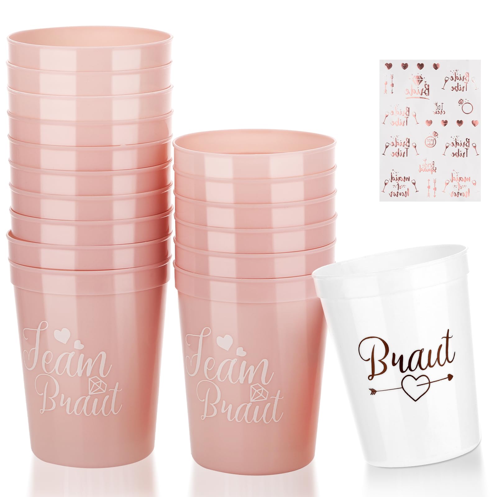 MICHIHOMIE 14 Stück JGA Becher, Braut und Team Braut Tassen mit Tattoos Set