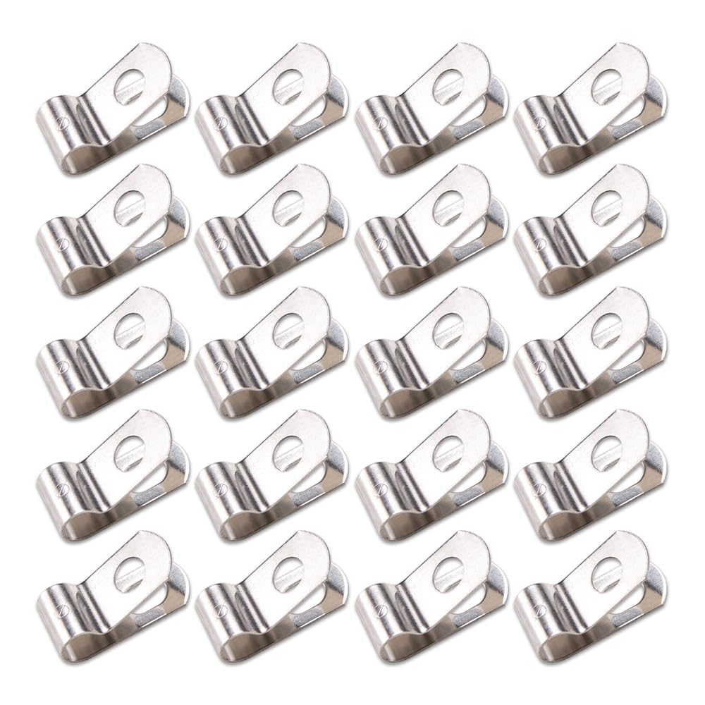 ZORZA 20Pcs 304 Stainless Steel R Type Cable Clamps Rust-Proof & Moisture-Resistant Metal Cable Clips for Secure Cable Fixing Ideal Wire Management Solution for Electric Wires,Single Pipe Clamps