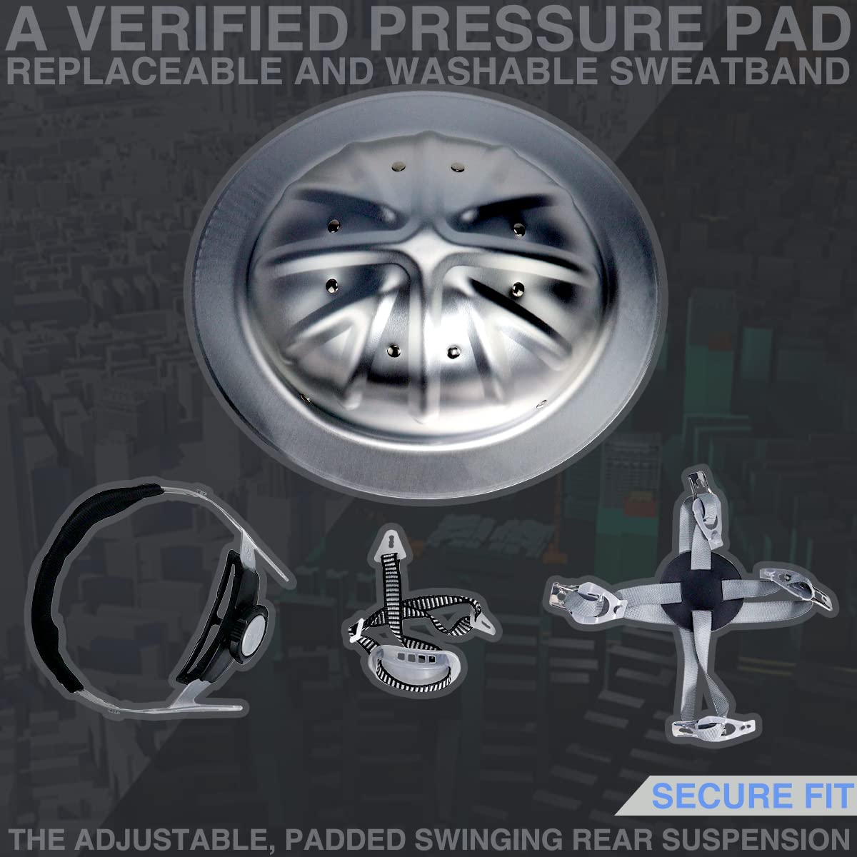 Casco de seguridad de aluminio con alas completas con suspensiones de trinquete, gorra de seguridad plateada, casco de talla única que se adapta a la mayoría