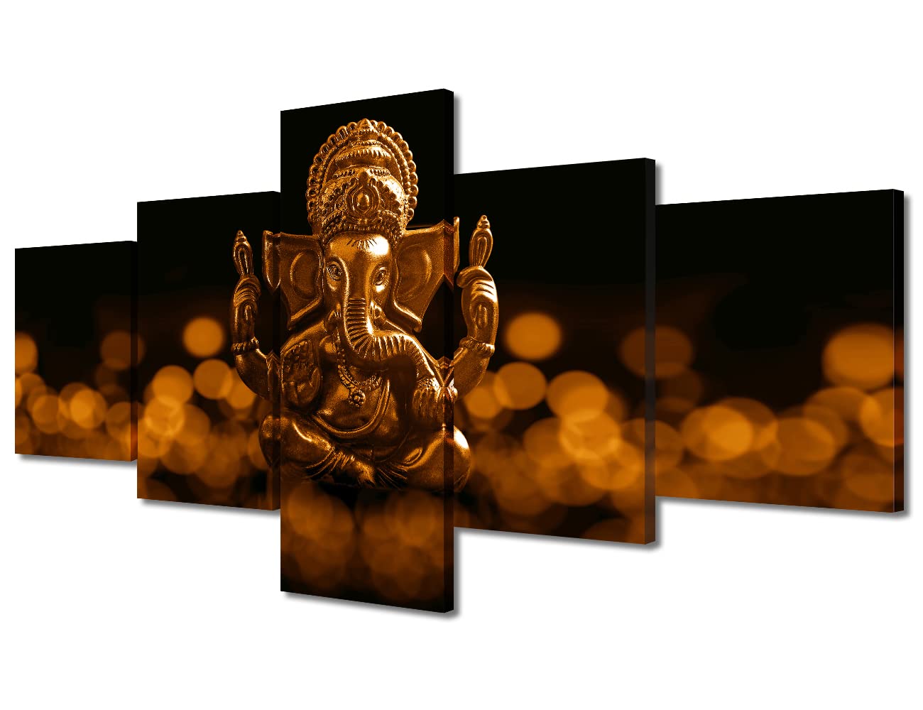 Ganesh Festival Poster e Stampe artistiche Lord Ganesha, 5 pezzi Lord Ganesha, decorazione da parete per soggiorno, giclée in legno incorniciato pronto da appendere (127 cm x 24 H)