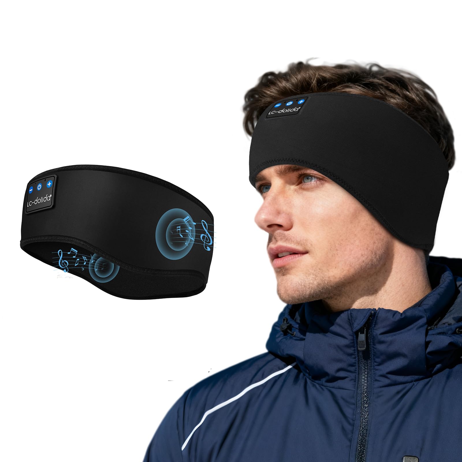 LC-dolida Sleep Headphones Ear Warmer Headband Bluetooth 5.4, Cold Weather Winter Headband Ear Covers for Gift Workout Ski Running Cycling-image-22