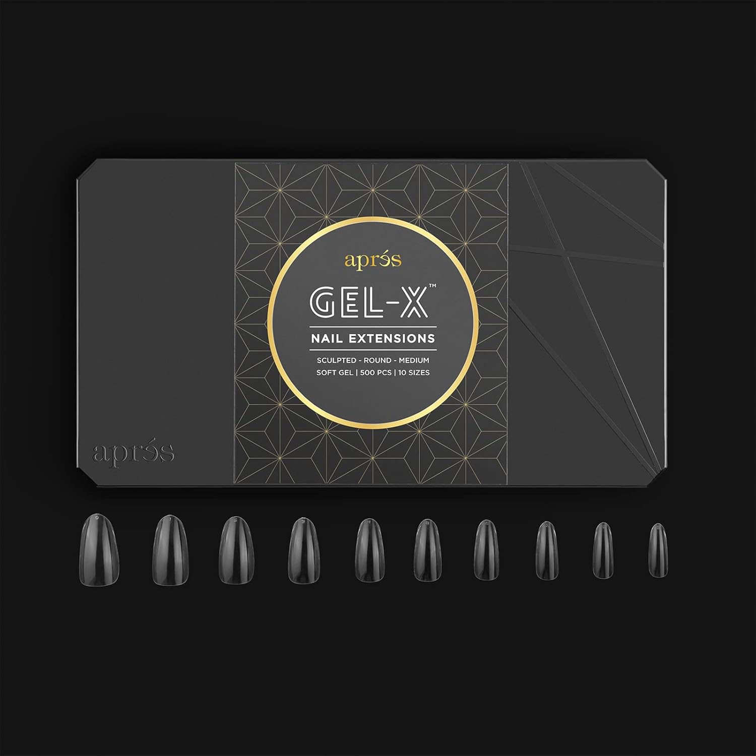 Apres Nail Gel-X Sculpted Round Medium Box of Tips | 500 Gel-X Tips | Premium Quality | 10 Sizes 0-9 | No Size 00 Included | 2022 Version
