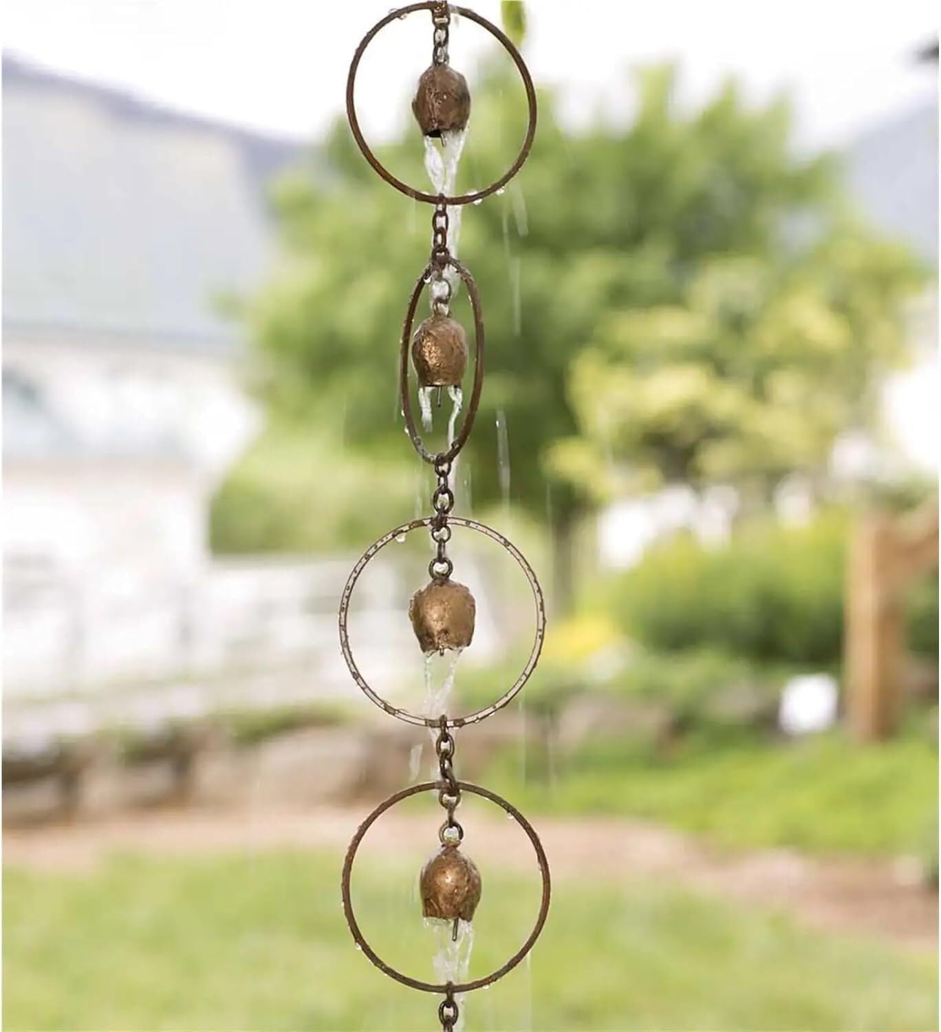 Iron Rain Chains for Gutters, Rainwater Catchers for Downpipes, Thick Metal Flower Cups Garden Decoration(Style1,2.4m/8ft)