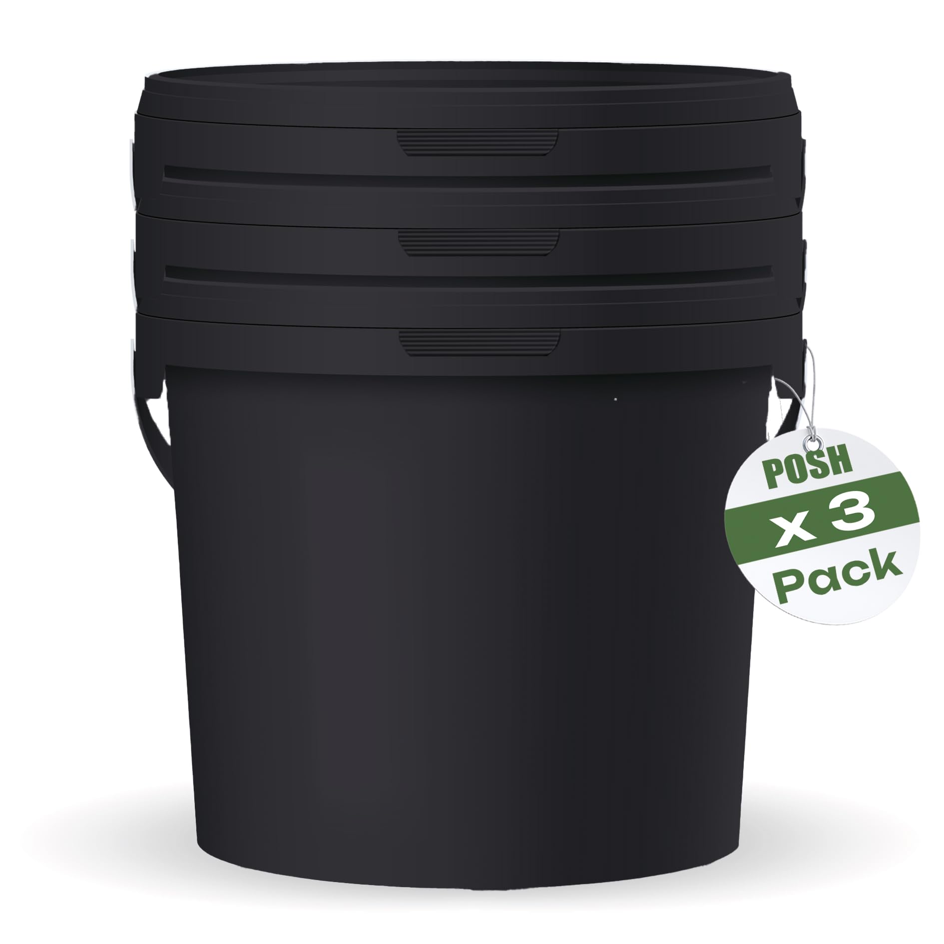 POSH Cubo con tapa, 3 x 10 l, apto para alimentos, color negro, con asa, a prueba de olores, herméticos y a prueba de fugas, de plástico resistente