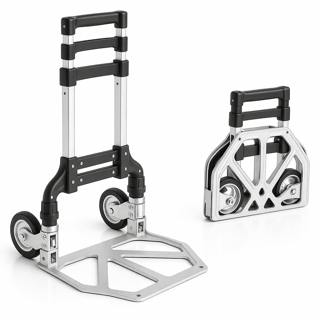 Portable Folding and Extendable Hand Trolley with Wheels | Lightweight Aluminium Transport Trolley | with Rubber Ropes Included | Maximum Load Capacity 75 kg | Trolley | Home | Beach | Garage