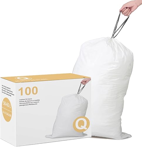 Simplelisa Code Q - Bolsas de basura con cordón, 100 unidades compatibles con simplehuman Code Q bote de basura 0.047 in 13-17 galones 40-65