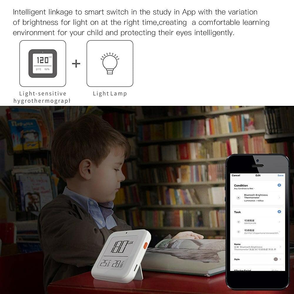 Uadme Tuya BT/Zigbee Temperatuur-vochtigheidsdetector, 3-in-1 lichttemperatuur-vochtigheidsdetector intelligente Linkage Home Sensor ( Zigbee