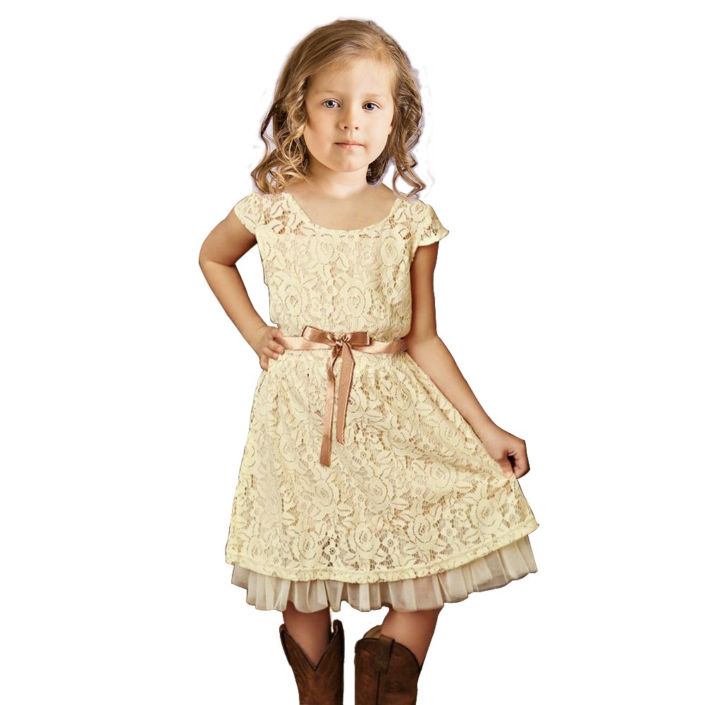 TopmakerCream Flower Girl Dress, Rustic Girl Dress