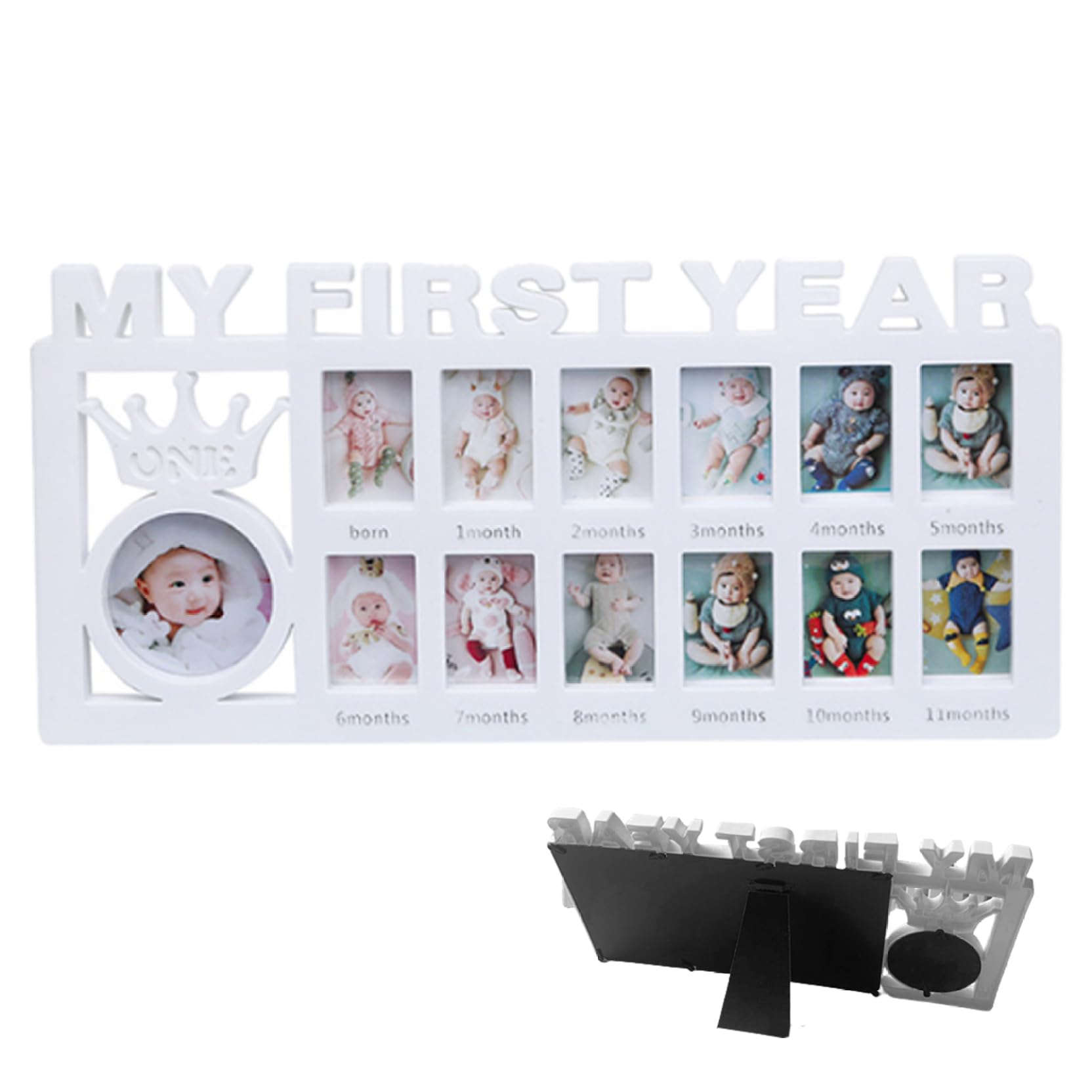 Tsawntd My First Year Picture Frame 12 Month New Baby Photo Frame Baby 12 Picture Collage Milestone for Photo Memories Shower White Album Collage