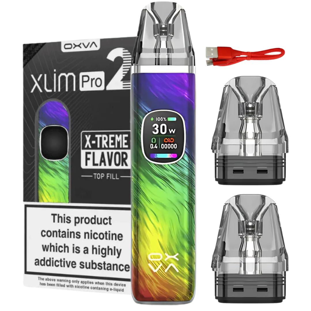 Oxva Xlim Pro 2 Pod Kit [Rainbow Swirl] - Available in 24 colours, 2A Fast Charge, 1300mAh Battery, 0.56" Ultra-HD Color Screen - No Nicotine