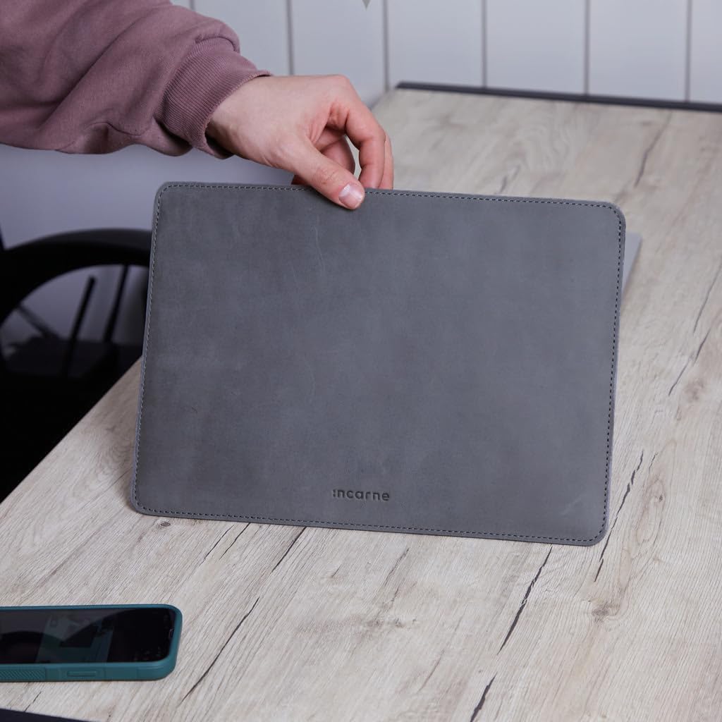 INCARNE MacBook Pro Laptop Sleeve - MacBook Pro Leather Case - Compatible with MacBook Pro 14", Gray