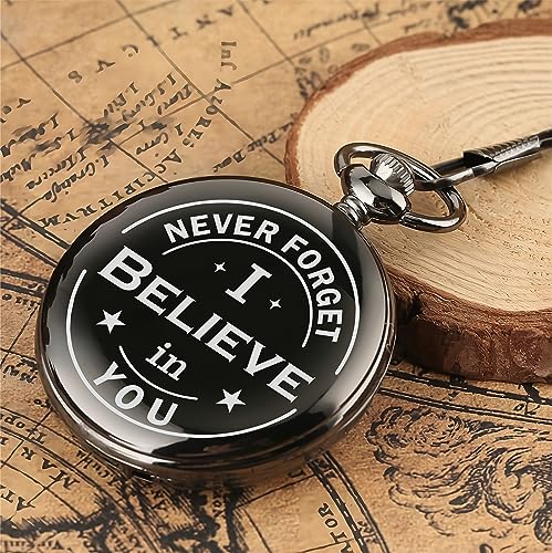 Image of Vintage Gandhi Style Pocket Watch with Engraved Designs & Messages Royal Black Analog for Men Women & Kids Includes Key Ring for car or Bike Keys Ideal Gift
