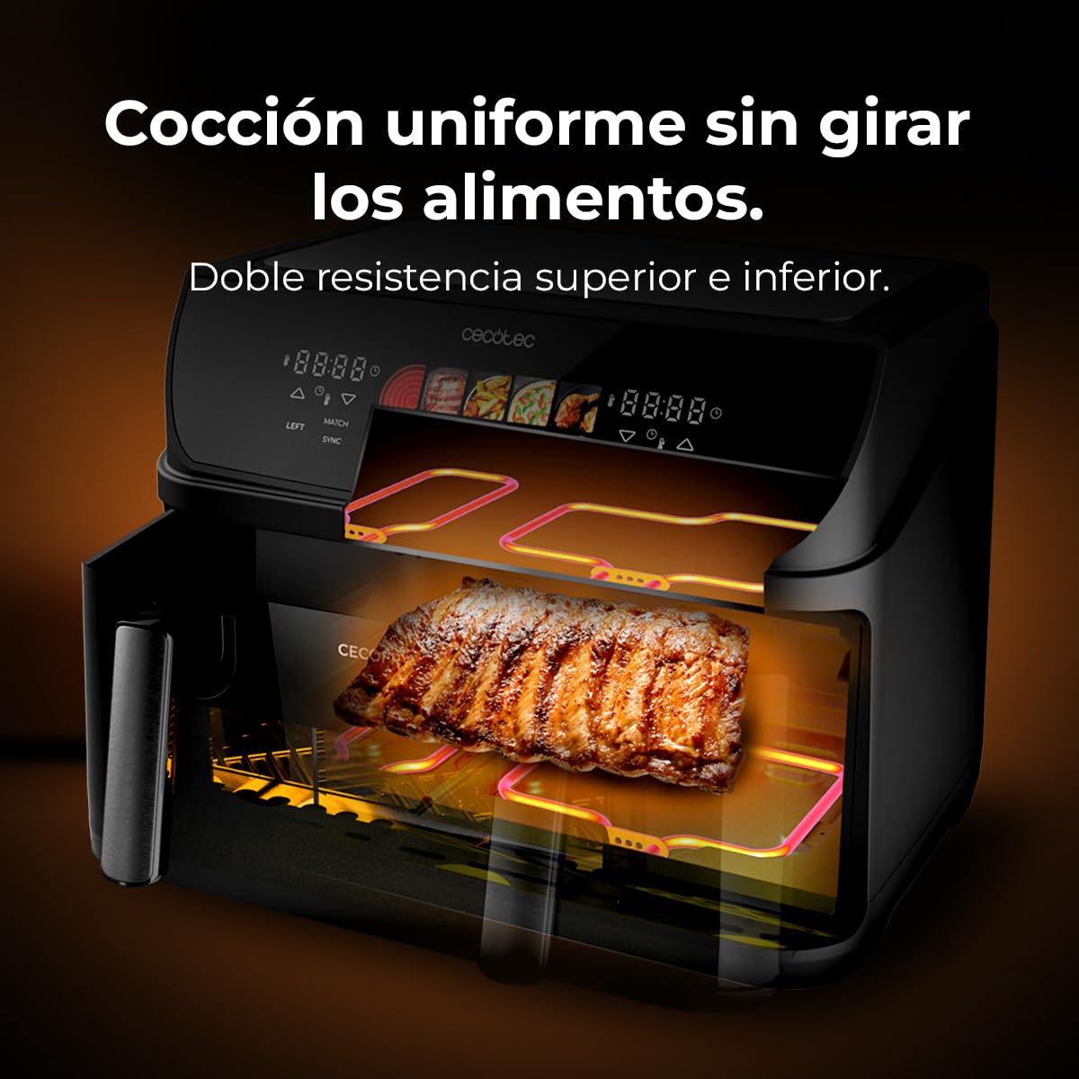 Cecotec Freidora de Aire 10 L Cecofry&Grill Duoheat 10000 2800W | Cuatro Resistencias para Dorado Perfecto, Temperatura Dual, Pared Divisoria Móvil, Dos Cestillos Independientes, Air Fryer
