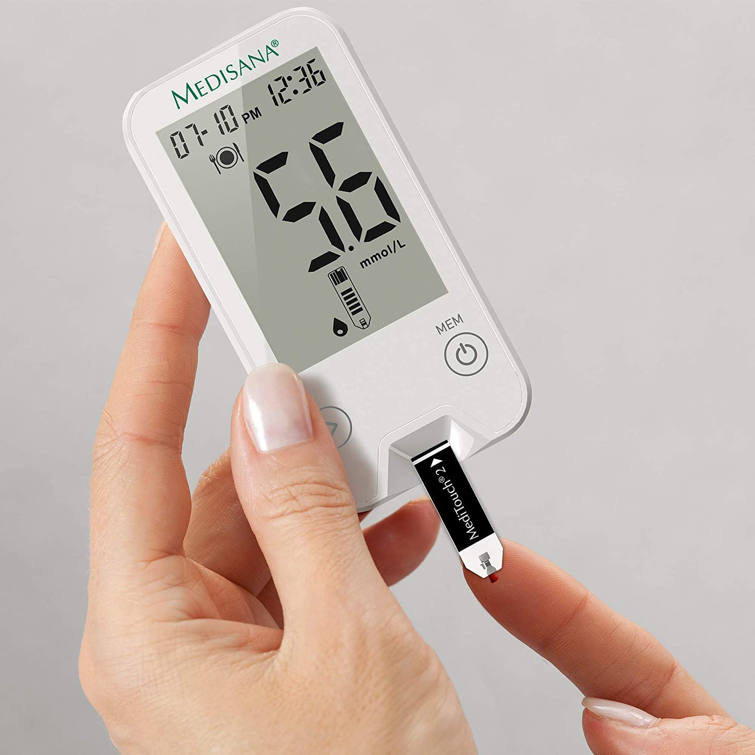 medisana MediTouch 2 glukometr mmol/L 79034, zestaw startowy w zestawie, system monitorowania glukozy we krwi dla diabetyków, pomiar poziomu glukozy we krwi u diabetyków