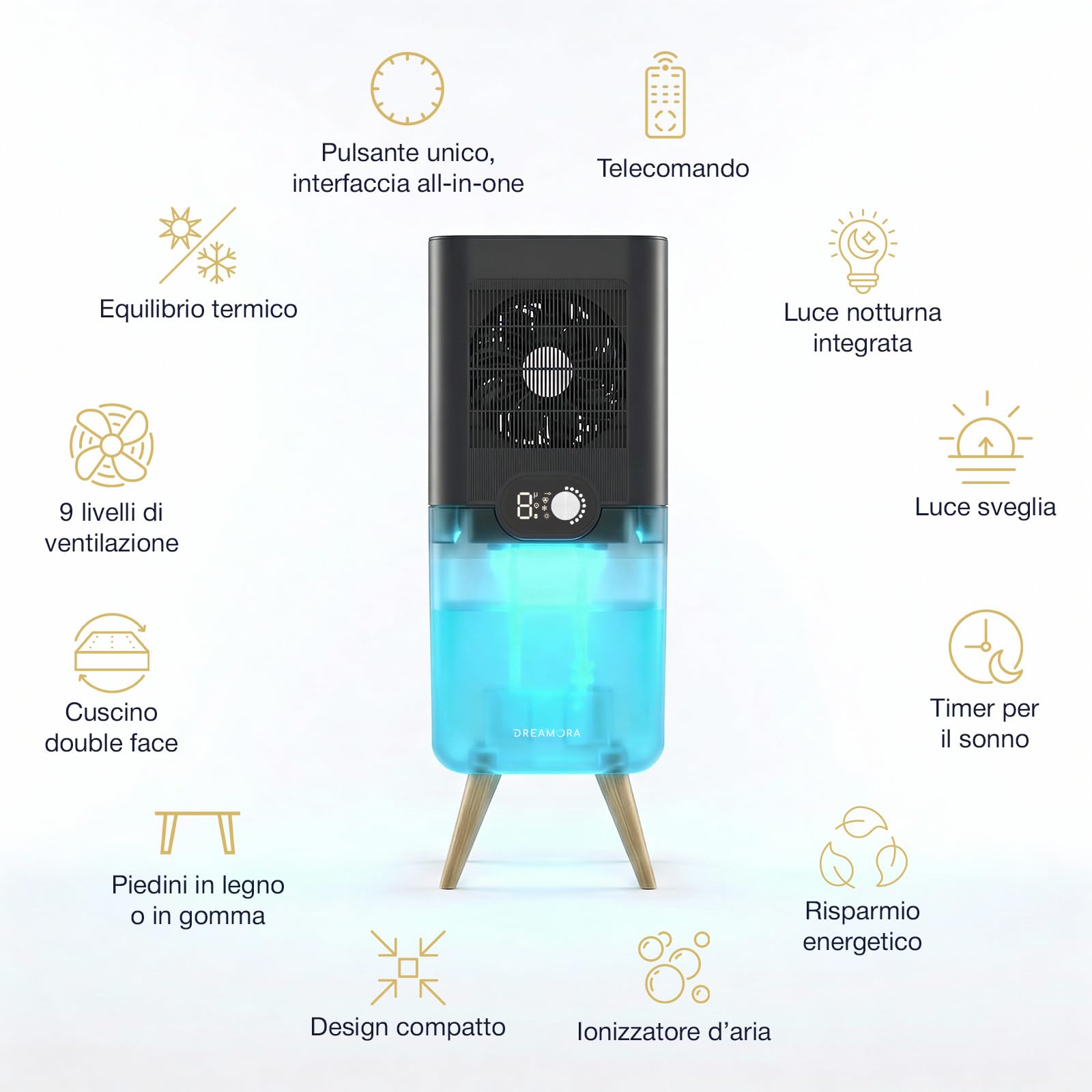 DREAMORA Luna - Raffreddatore per Materasso Silenzioso e Compatto per un Sonno Profondo e Ristoratore Sistema di Raffreddamento per Letto ad Acqua - Tappetino Double Face per Massimo Comfort