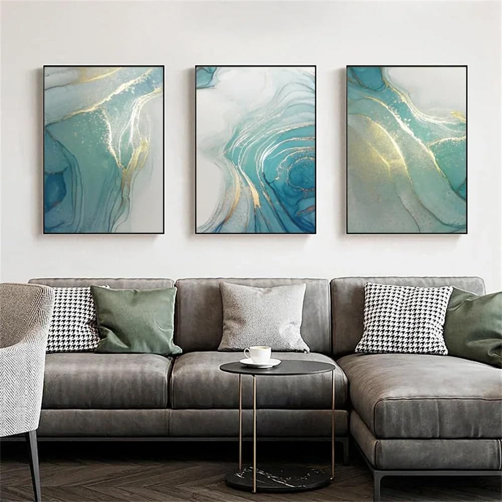 CLJKDX Abstract Wall Art Canvas Painting Prints Nordic Turquoise Gold Foil Marble Texture Poster Picture Living Room Kitchen Office Decor-40 * 60cm*3PCS (No Frame)