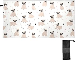 Oversized Lightweight Beach Towel 71"x31" Pug Dog Bone Extra Large Thin Sand Free Towels for Travel Swim Pool Yoga Gym Camping Adults Kids