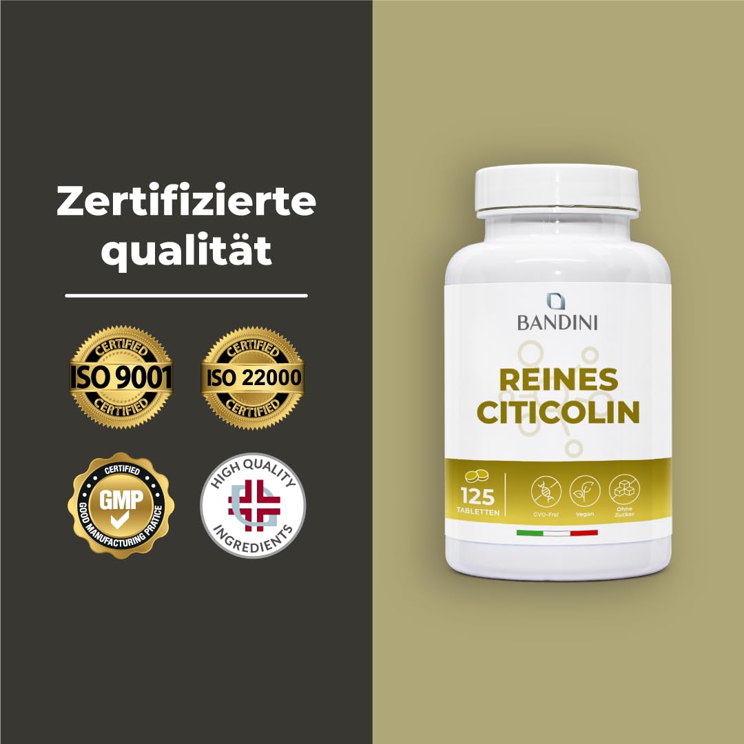 Bandini® Citicolin CDP Cholin 500mg - 125 Tabletten – Hochdosiert | Für normale Zellfunktionen & aktiven Lebensstil - volle 500mg Citicoline/CDP-Cholin je Tagesdosis - Ohne Zusatzstoffe - Vegan